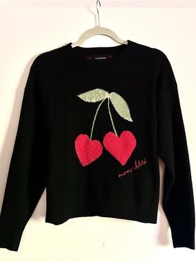 Calligraphie Black Women's Mon Cheri Sweater with Red Cherry